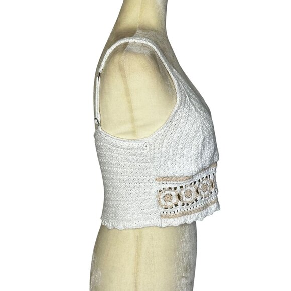 Hollister Crochet Tank Large White Cropped Festival Boho Fairy Adjustable Straps - Picture 3 of 9